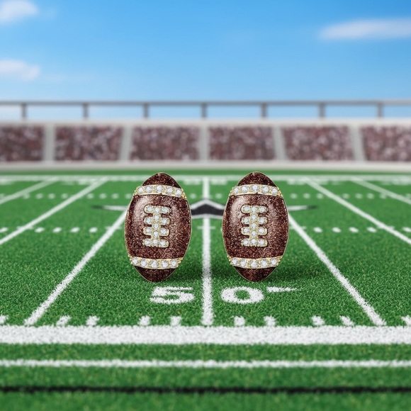 Bling Football Stud Earrings - Picture 5 of 10